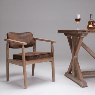 实木北欧复古扶手，家用靠背椅欧式咖啡椅，餐厅餐椅书房休闲椅子
