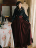 法式欧式宫廷复古长袖蕾丝衬衫，条纹长裙两件套连衣裙暗黑系lolita