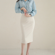 白色OL西装半身裙女韩国24春季气质高腰包臀一步裙子