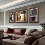客厅装饰画沙发背景画抽象大气三联挂画酒店复古壁画美式油画