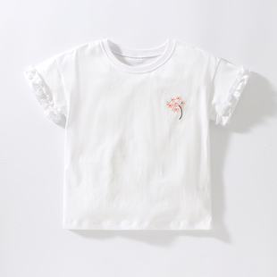 女童白色小花短袖t恤宝宝纯棉，针织夏装婴幼，儿童半袖打底衫洋气t恤