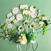 婚礼绿色甜品台装饰棒棒糖棍子订婚宴森系推推乐，贴纸杯子蛋糕插排