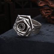 泰国清迈手工银玫瑰花戒指女士复古立体蔷薇花朵气质活口可调指环