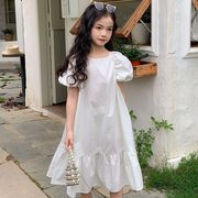 女童白色连衣裙夏天泡泡袖裙子波西米亚度假风长裙沙滩裙中大童潮