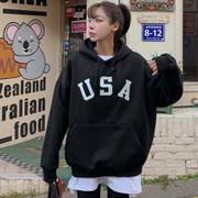 韩国大码女装胖mm冬装时尚字母图案薄绒宽松长袖卫衣1206