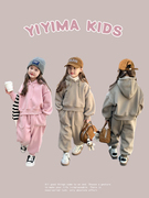 女童韩版加厚一体绒，卫衣卫裤两件套2023冬季儿童，宝宝加绒保暖套装