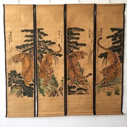 四联壁画山水人物客厅，装饰挂画仿真名人古字画，仿古做旧中式卷轴画