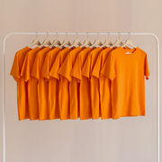 夏季薄款橙色 橘色圆领纯棉短袖T恤男女纯色bf风情侣宽松体恤潮流
