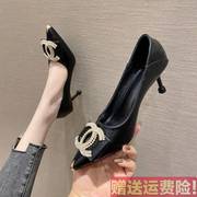 2024女鞋时装单鞋低帮鞋尖头橡胶，浅口细跟eva小皮鞋，(6-8cm)单鞋
