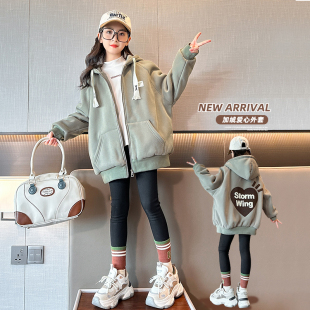 女童加绒外套秋冬款2022洋气，童装女大童冬装，上衣儿童棉衣加厚