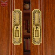 柜门直条纯铜拉手仿古书柜酒柜衣柜把手中式复古红木家具黄铜配件
