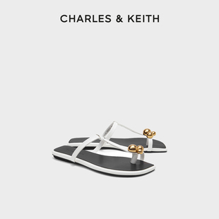 CHARLES&KEITH夏季女鞋CK1-70900392女士不规则金属饰夹趾拖鞋