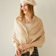 秋冬披肩开衫女镂空绞花薄100%羊绒针织，围巾披肩两用斗篷可穿