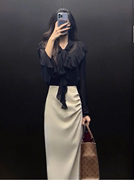 韩剧名媛小香风高级感衬衫+气质半身裙，2023春季洋气职业套装