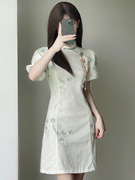 复合蕾丝旗袍2023年新中式年轻款少女小个子短款A字连衣裙