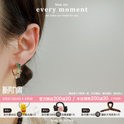 韩国春夏彩色金属甜美小花朵，耳环耳饰女绿色，ins风设计感气质耳圈