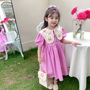 女童裙子夏季洋气2023女宝宝，粉色纯棉娃娃裙，儿童泡泡袖连衣裙