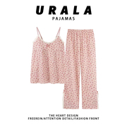 Urala pajamas可爱碎花睡衣女夏纯棉薄款吊带长裤套装少女家居服
