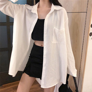 白色长袖防晒衣女夏季韩版宽松防紫外线雪纺，薄款外套空调开衫