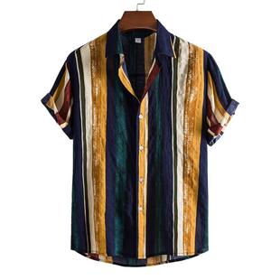 Summer Shirts Men Blouse Tops Linen Hawaii Shirt Men 男衬衫