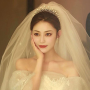 森系新娘主婚纱头饰三件套2023年大气高级感女十八岁仙美