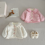 定制23深秋韩系甜美气质女宝宝，02岁绗棉花朵，背心裙两件套加棉加绒