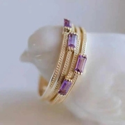 紫米粒s925纯银，镶嵌紫水晶戒指时尚，百搭简约纤细款叠戒送闺蜜