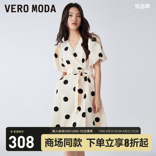 veromoda法式高级连衣裙，2023秋冬优雅气质，甜美高腰显瘦波点