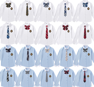 送领结或领带白蓝男女长袖，衬衫上衣学生装英伦学院风班校园服