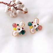 韩版波西米亚气质彩色精致手工花朵，耳环民族风大气，个性时尚耳饰品