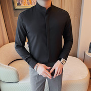 国风立领衬衫男长袖春季高级感休闲韩版修身痞帅气新中式衬衣