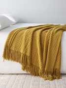 春秋针织空调盖毯沙发装饰毛毯床尾巾搭毯美式复古简约风桔色