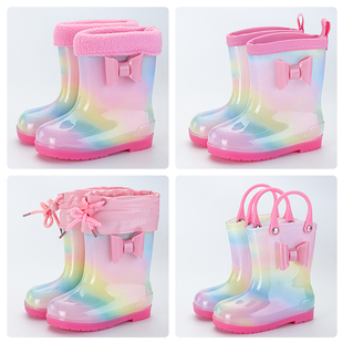 儿童雨鞋女款男女童幼儿园防滑小孩，雨靴可爱公主，宝宝彩虹加绒胶鞋