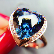 天然托帕石戒指女款伦敦蓝宝石，指环18k金镶嵌(金镶嵌)钻石全净火彩附证书
