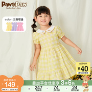PawinPaw小熊童装款夏款女童连衣裙娃娃领格子学院风公主裙