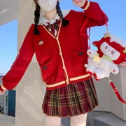 新年冬日恋歌圣诞套装，原创jk制服开衫，毛衣学院风套装红色外套