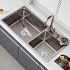 灰304不锈钢双槽水槽，厨房加厚台下盆洗菜盆洗碗池洗手池套装深