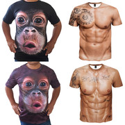 大猩猩短袖T恤男抖音3D恶搞笑动物猴子半袖加肥加大码胖子衣服潮