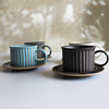 创意复古条纹咖啡杯套装，带蝶勺简约北欧风，陶瓷咖啡杯套具家用水杯