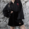 暴杂独立设计原创暗黑，哥特少女玫瑰荆棘，刺绣绑带灯笼袖衬衫
