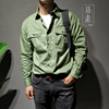 宽松版纯棉胸前口袋阿美咔叽军绿色卡其色长袖工装衬衫外套男2020