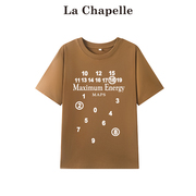 拉夏贝尔/La Chapelle美式印花镂空刺绣数字宽松短袖T恤女夏季
