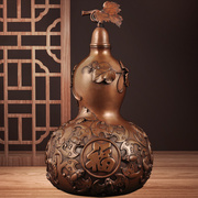 紫铜五福葫芦摆件，中式招财摆设家居客厅，玄关风水装饰品乔迁
