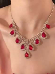 zoozmomo红色水晶锆石项链女公主礼服颈链新娘婚纱配饰高级锁骨链