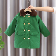 儿童绿色大衣加棉加厚保暖中长款外套男童冬装加厚宝宝冬季棉衣潮