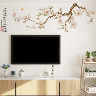 中国风古风客厅沙发电视背景，墙面装饰画贴纸自粘壁纸，墙画创意贴画