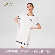 ovv春夏女装经典，撞色真丝羊毛时尚，a字短袖针织连衣裙