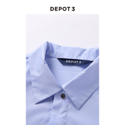 DEPOT3 男装衬衫 进口精梳长绒丝光棉浅蓝色翻领套头宽松短袖衬衫