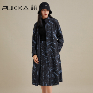 蒲PUKKA 秋冬连衣裙女单排扣灰蓝湖泊长袖衬衫款长裙