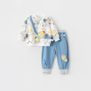 婴幼儿长袖套装春秋季分体衣服宇航员航天童卫衣两件套儿童春秋装